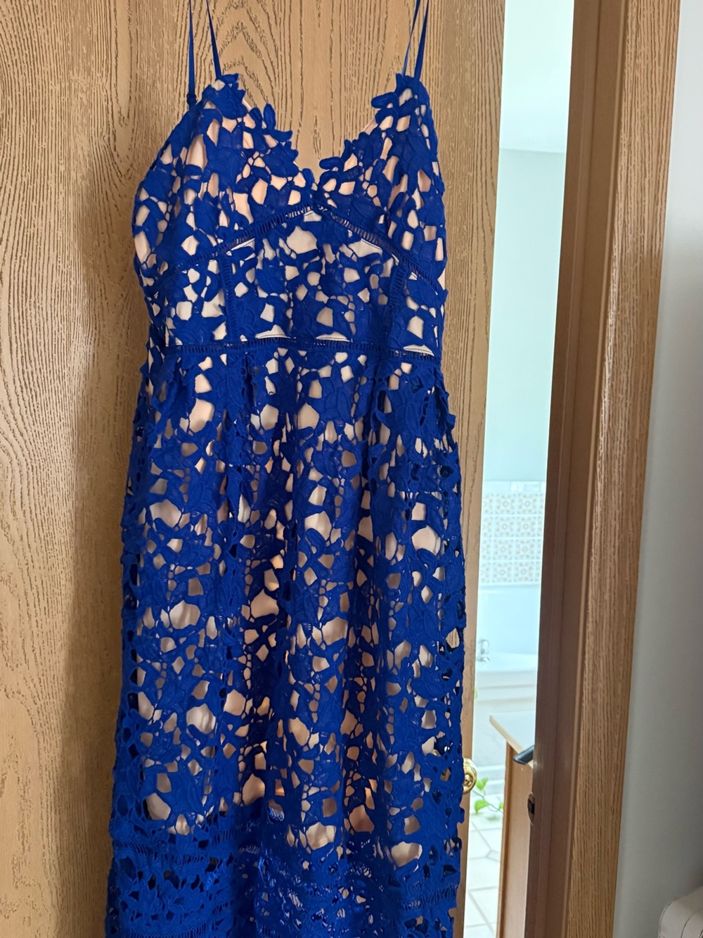 Blue Lace Spaghetti-Strap Dress